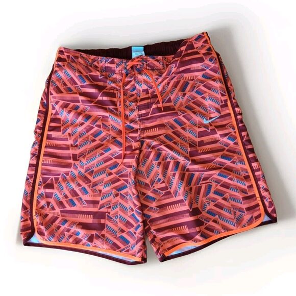 Nike Board Shorts Swim Trunks Mens Large Orange Red Geometric Board Surfing - Picture 1 of 7